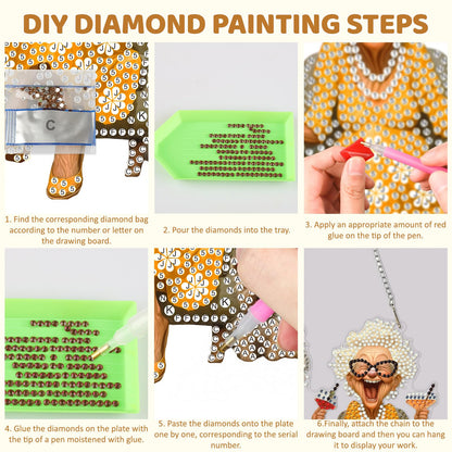 MEIYUDA Grandma Diamond Art Hanging Kits for Adults, Happy Grandma Diamond Painting Suncatchers Kit Ornaments, DIY Special Shaped Rhinestone Window Pendants Kit for Home Garden Wall Decor Gift