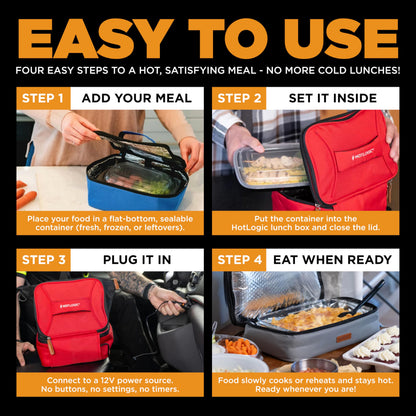 HOTLOGIC Mini Heated Lunch Box - Portable Electric Food Warmer for Men and Women - Great for Work, Office, and Construction - Cook, Reheat, and Eat on the Go - 12V - Black