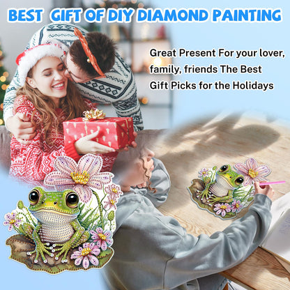 Bowetile Frog Diamond Art Hanging Kits for Adults, 5D Special Shape Diamond Painting Pendant Kits, Animal Gem Art Suncatchers Painting Ornament for Home Garden Wall Decor