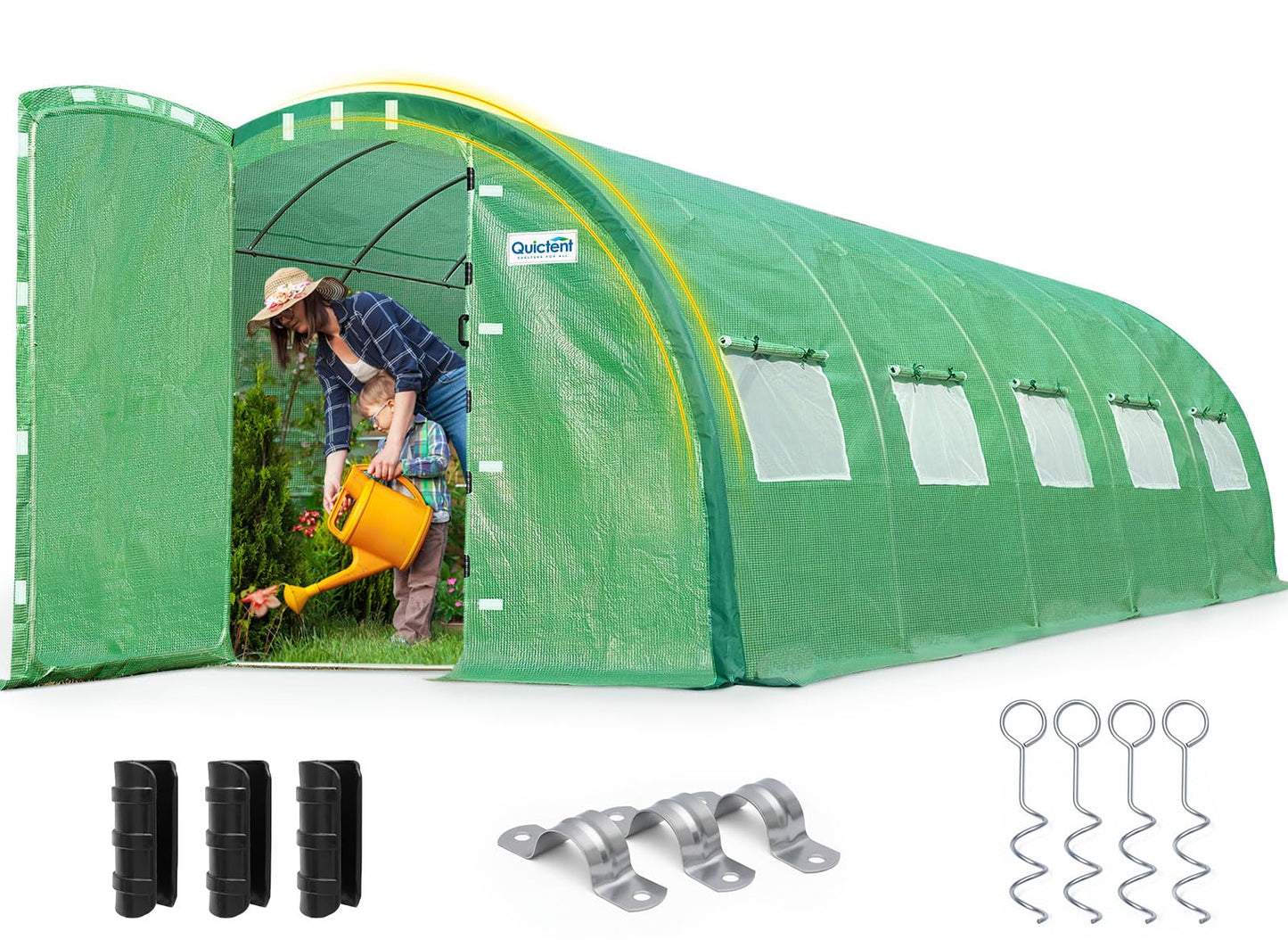 Quictent 25x10x6.6 FT Premium Greenhouse for Outdoors with 2 Door Frames, Reinforced Top Structure & Cover, Large Heavy Duty Walk-in Tunnel Hoop Green House for Garden Backyard Flower Winter, Green