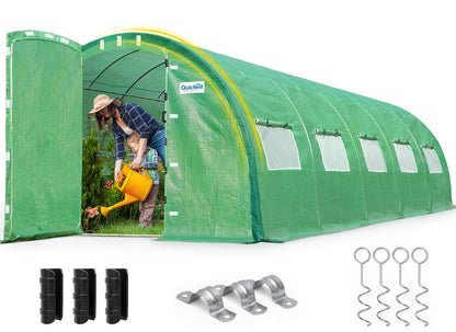Quictent 25x10x6.6 FT Premium Greenhouse for Outdoors with 2 Door Frames, Reinforced Top Structure & Cover, Large Heavy Duty Walk-in Tunnel Hoop Green House for Garden Backyard Flower Winter, Green