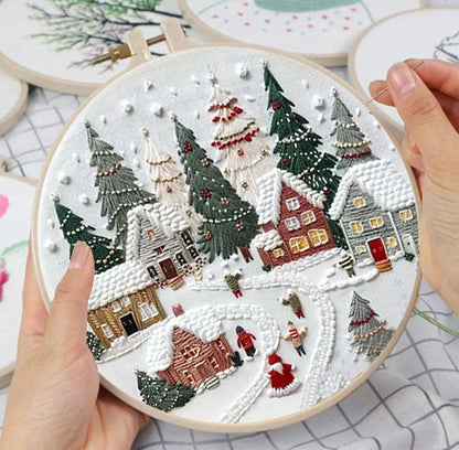 Huacan Embroidery Kits for Adults Beginner DIY Cross Stitch Stamped Christmas Tree Pattern Stitching Sewing Kit 1 Piece 7.8 x 7.8 Inch