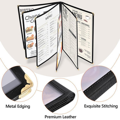 10 Pack Menu Covers 6 Page 12 View, 8.26 x 11.69 Inches Transparent Restaurant Recipe Menu Covers Menu Holder with Leatherette Trim & Metal Corners for Bar Cafe Restaurant