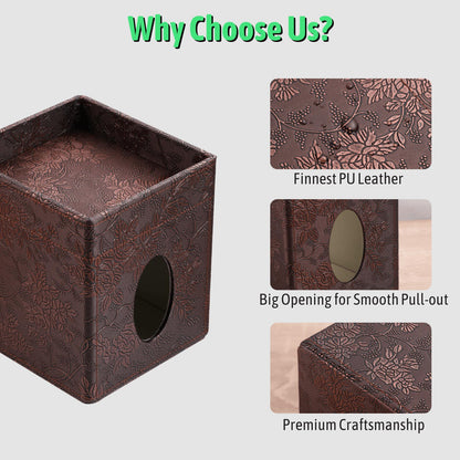Lorteme Tissue Box Cover, PU Leather Square Tissue Box Holder with Upper Storage Tray for Bathroom/Countertop/Nightstand/Office Table - Antique