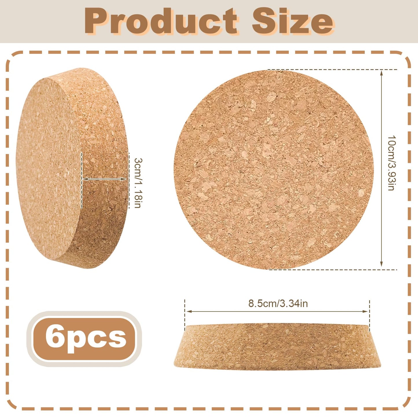 GeryVtee 6 PCS Large Cork Bottle Stoppers 3.93x 3.46x 1.18 Inch Tapered Plugs Cork Canning Jar Lids Replacement Corks for Wines, Decorative Bottles, Jars, Arts, DIY Crafts