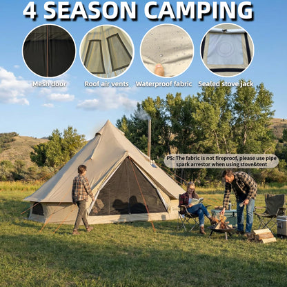 DANCHEL OUTDOOR B2 Portable Yurt with Stove Jack for All Year Living, 4 Season Bell Tent 6 Person Family Camping Glamping Party 300D Oxford Khaki,5m/16.4ft