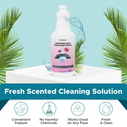 Steam & Go Demineralized Water for Steam Mop – Hotel California Scent, 32 Ounces (Pack of 1) | Scented Floor Cleaner Solution, Ready-to-Use, Compatible with Any Steam Cleaner