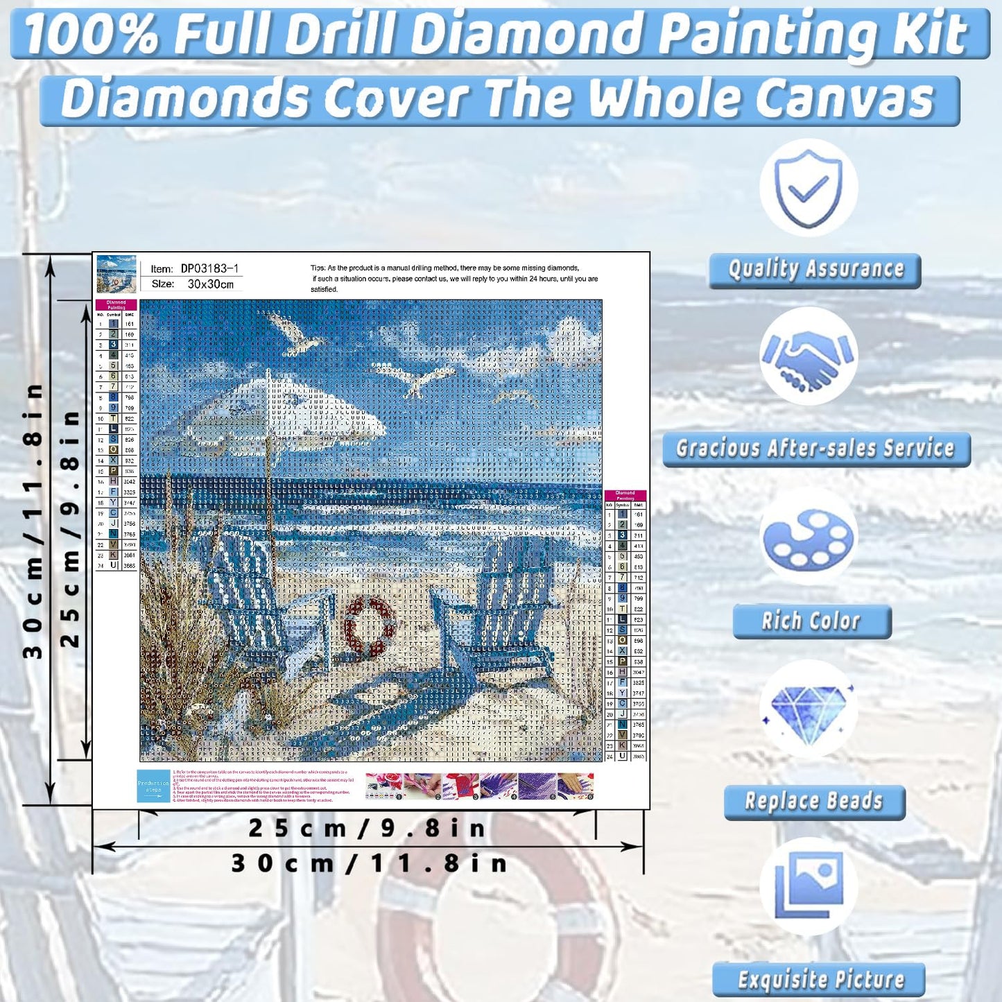 4 Pack Beach Diamond Art Kits for Adults Beginners,Full Round Drill DIY Diamond Painting Kits,Paint by Diamonds Dot Gem Art Crystal Easy,Home Wall Decor&Gift-12x12in