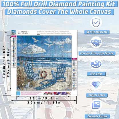 4 Pack Beach Diamond Art Kits for Adults Beginners,Full Round Drill DIY Diamond Painting Kits,Paint by Diamonds Dot Gem Art Crystal Easy,Home Wall Decor&Gift-12x12in