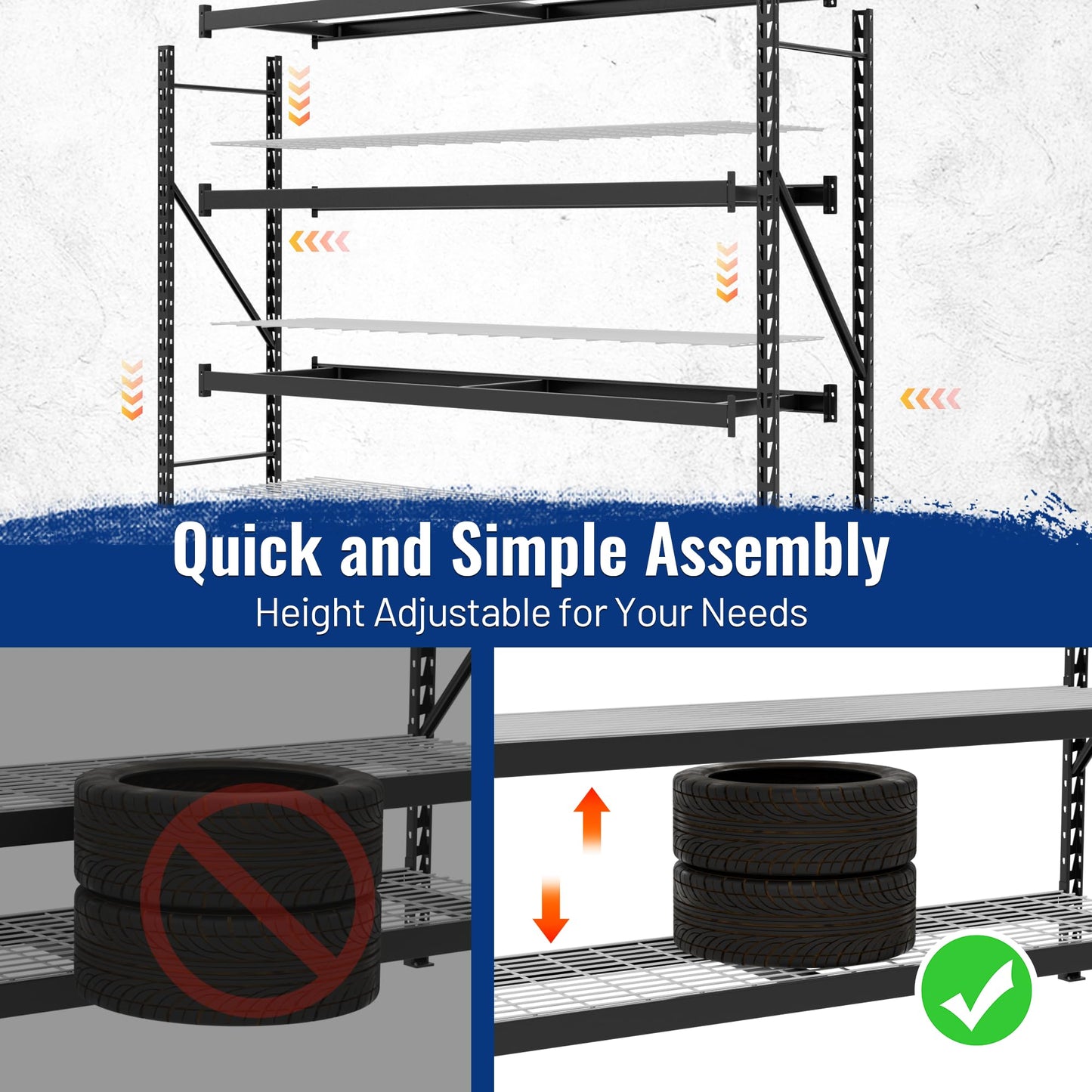 WORKPRO 8000LBS Storage Shelves, 77" Extra-Wide Garage Shelving, Heavy-Duty Metal Shelving Unit, Adjustable 4-Tier Garage Storage Rack for Warehouse, Basement,77" W X 24" D X 72" H, Black