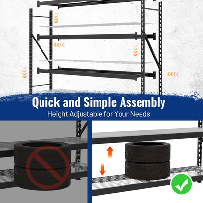 WORKPRO 8000LBS Storage Shelves, 77" Extra-Wide Garage Shelving, Heavy-Duty Metal Shelving Unit, Adjustable 4-Tier Garage Storage Rack for Warehouse, Basement,77" W X 24" D X 72" H, Black