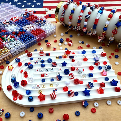 2100Pcs 4th of July Patriotic Beads Kit, Independence Day Bead Red White and Blue Polymer Clay Beads for Bracelets Jewelry Making Acrylic Round Star Letter Loose Beads with USA Patriotic Star Charms