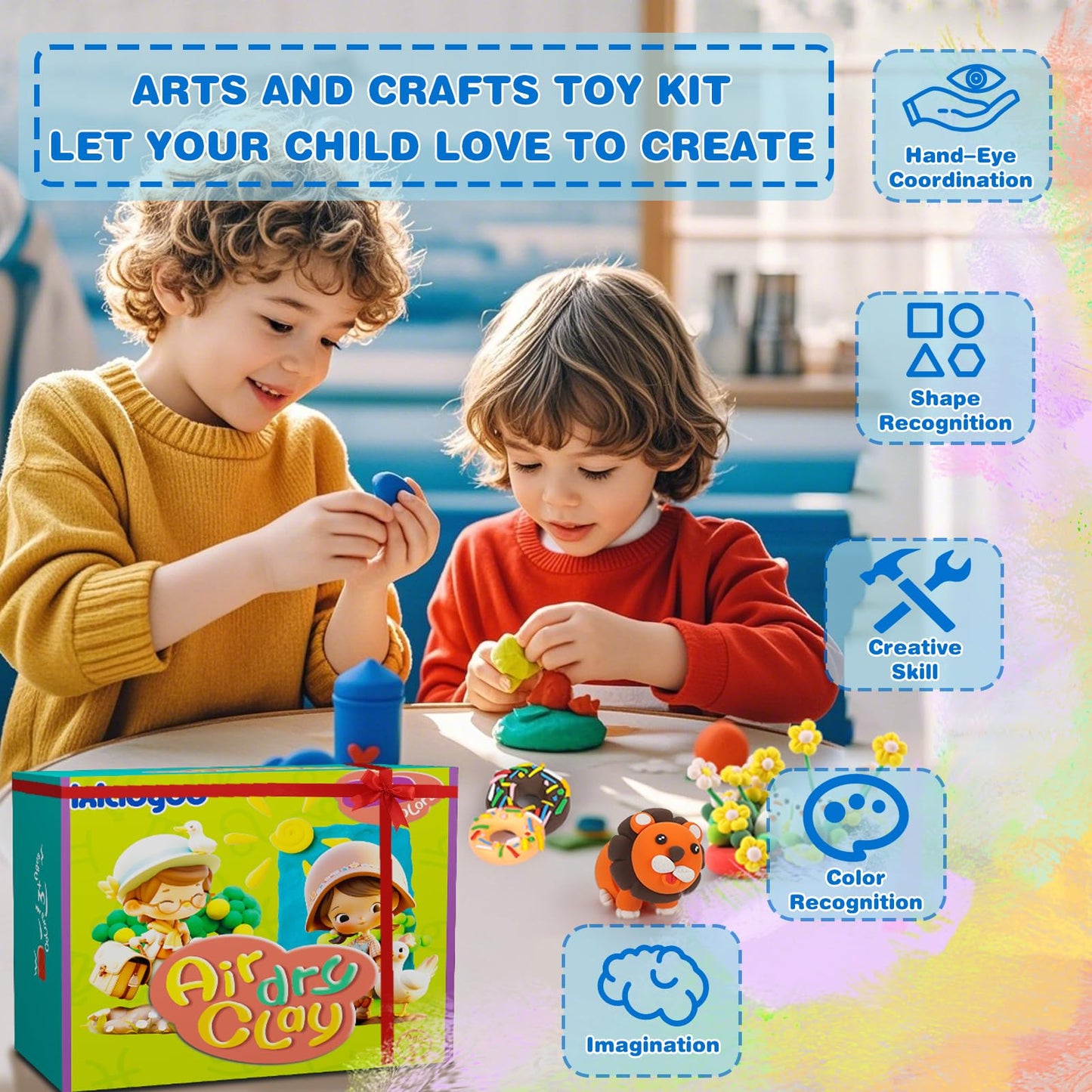 Ixiaoyoo Air Dry Clay for Kids, 60 Colors Modeling Magic Clay, Safe & Non-Toxic, DIY Model Arts & Crafts Kit with Sculpting Tools, Birthday&Christmas Toy Gift for 3-12 Years Old Boys Girls Kids