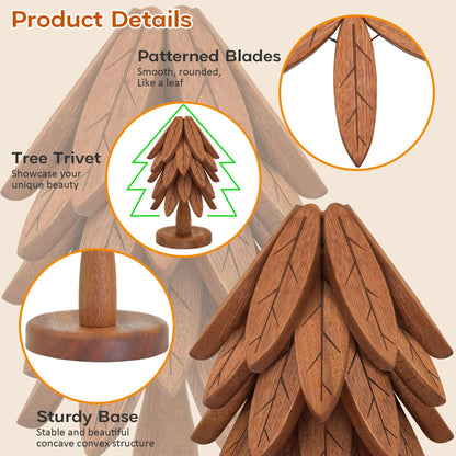 Wooden Trivets for Hot Dishes, Wooden Tree Trivet Set, Tree Coasters - of 5 + 1 Stand stored, Suited for Hots, Pans, Bowl, Teapot, Hot Holders - Multifunctional Ornaments
