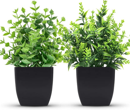 Skiennix 2 Pack Small Fake Plants - Stylish Black Bathroom Accessories for Home & Kitchen Decor