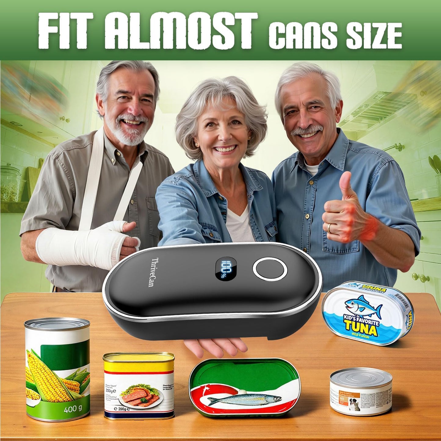 Rechargeable Electric Can Opener, Automatic One Touch Hands Free, Smooth Edge Safe Cut, Easy Open Kitchen Tool for Seniors, Arthritis & Weak Hands, Quiet Operation, LED Display (Black)