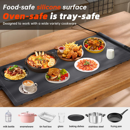 Warming Mat For Food Extra Large- 36"x16" Electric Warming Trays for Buffets Party, Food Warmers For Thanksgiving, Christmas House Warming Gift, Portable Heating Mat with 9 Temp Settings & 6H Timer