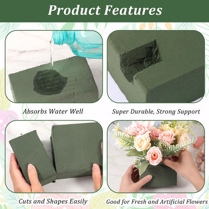 Ckhoid 6 Pcs Large Floral Foam Blocks for Fresh and Artificial Flowers Each (9" L x 4.1" W x 2.6" H) Wet and Dry Flower Foam for Wedding, Birthdays, Home and Garden Decorations (Green)