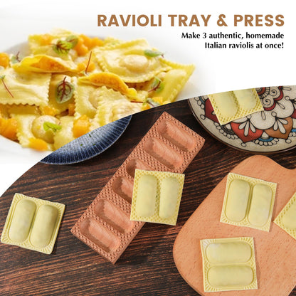 Wood Pasta Ravioli Board 2 in 1 Wooden Doppio Ravioli Mold Maker Stuffed Pappardelle Maker Reversible Ravioletti Moulds Press Wood Pasta Raviolini Maker Handmade Italian Fresh Pasta Making Board Tray