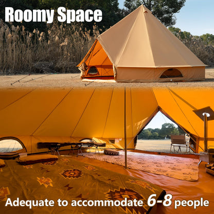 WaldZimmer Canvas Bell Tent Ginger 16.4ft with Stove Jack and Zipped Removable Floor, Luxury Outdoor Glamping Yurt Cotton Tent for Family Truck Car Camping Hunting Party