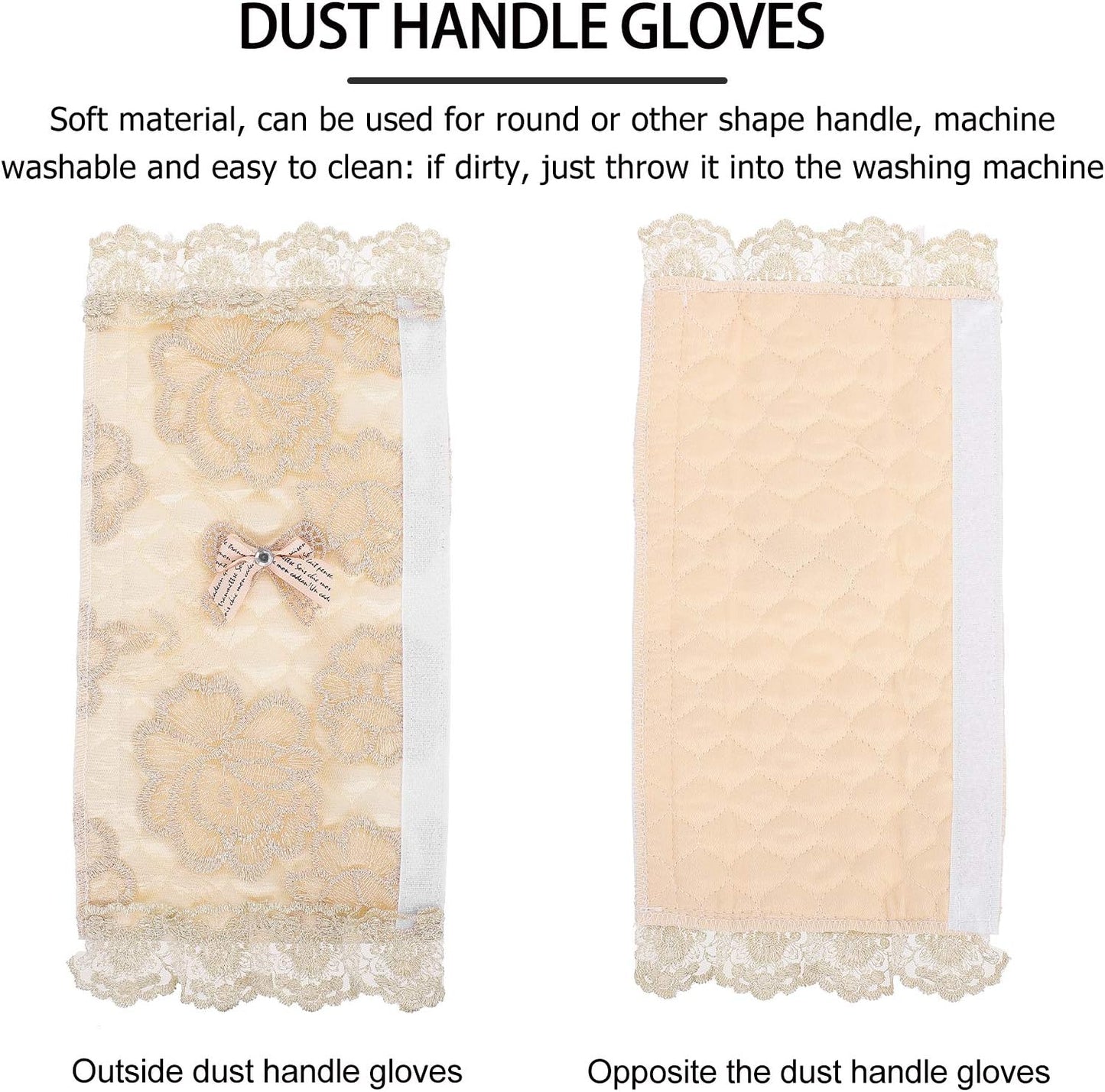 SOLUSTRE 4pcs Refrigerator Handle Gloves, Oven Handle Cover, Kitchen Appliance Accessories Fabric Beige Lace Protector