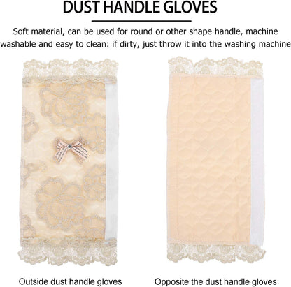 SOLUSTRE 4pcs Refrigerator Handle Gloves, Oven Handle Cover, Kitchen Appliance Accessories Fabric Beige Lace Protector