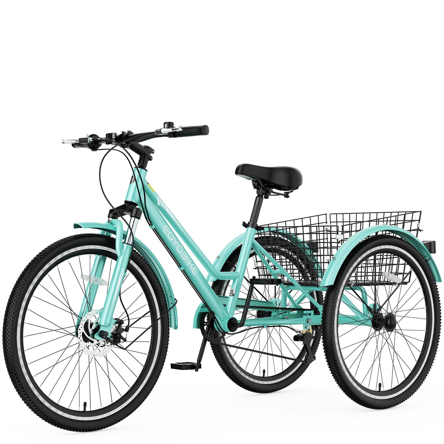 EOYOBIKE 7-Speed Adult Tricycle, 24/26/27.5 Inch 3-Wheel Bike with 420 lbs Capacity, All-Terrain Mountain Trike, Dual Disc Brakes & Large Rear Basket for Seniors, Men, Women, Fitness, Shopping