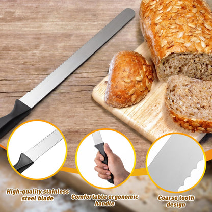 Oh Klyzo 2 Pack 14 Inch Bread Cake Knife Stainless Steel Cake Slicer with Serrated Edge for Cutting Bread and Cakes