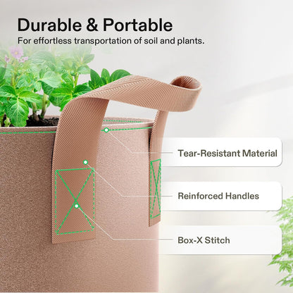 VIVOSUN 20 Gallon Heavy Duty Grow Bags - 5-Pack Nonwoven Fabric Pots with Strap Handles | Tan