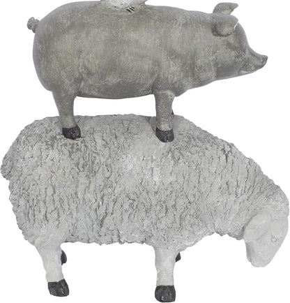 Deco 79 Polystone Farm Animals Decorative Sculpture, Stacked Home Decor Statue, 9" x 4" x 12", Gray