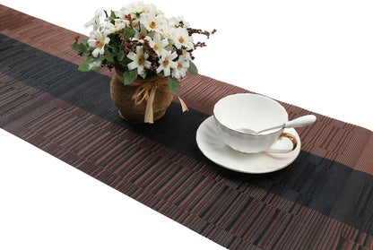 12x54 inch SHACOS Table Runners Woven Vinyl Table Mats for Kitchen Dining Table Non Slip Washable, Ombre Coffee Black