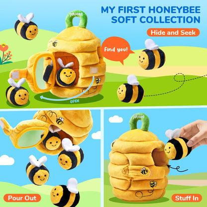 JoyCat Baby Toys 6-12 Months, Soft Baby Beehive with 5 Sensory Bees - Rattle, Crinkle Paper, Squeaker, Mirror + Sensory Owl Stuffed Animal, Soft Tummy Time Toy for Infant with Textured Crinkle Mirror