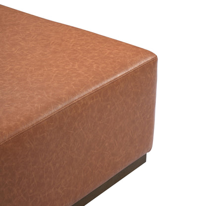 Christopher Knight Home Terra Faux Leather Upholstered Ottoman Bench, Wooden Sofa Foot Stools, PU Rectangular Pouf Coffee Table, Living Room Sofa Extra Seat, Tan Brown