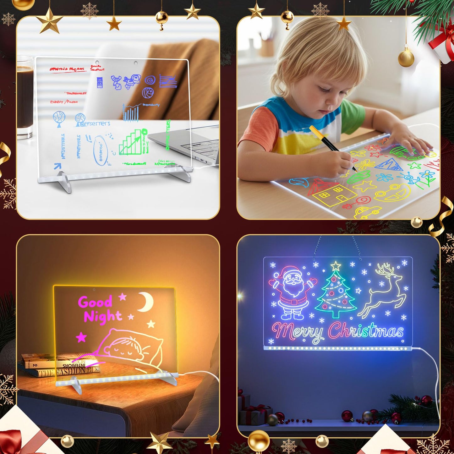 Lumiboard Led Drawing Board with 8 Colors, 13"x10" Acrylic Dry Erase Board with 13 Light Effects, Glow Doodle Board Gifts for Kids for Easter Halloween Christmas Birthday Gifts Presents