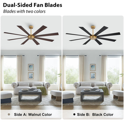 WINGBO 60" Ceiling Fan without Light, Modern Large Ceiling Fan with Remote Control, 6-Speed Reversible Noiseless DC Motor, Gold and Walnut/Black Blades for Living Room, Bedroom & Covered Outdoor