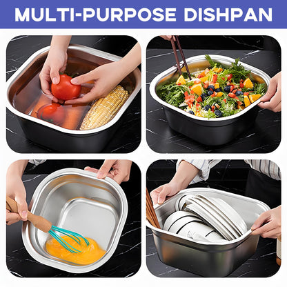 2PCS Stainless Steel Washing Up Bowls, 12.8" Sturdy Square Dish Tub, Fruit Vegetable Washing Basin for Sink, Large Square Containers for Kitchen, Vegetable Washing Basins, Sturdy Dishpans for Home
