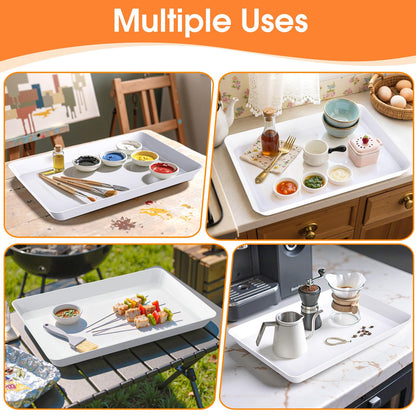 4-Pack Serving Tray, Serving Platter for Parties, Entertaining, Camping & Food Display, Reusable & Stackable Plastic Trays in Kitchen, Rectangular Food Platters for Cookie, Appetizer(White)