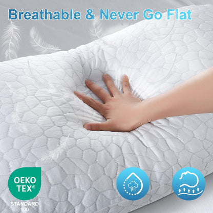 QUTOOL Cooling Pillow - CertiPUR-US Shredded Memory Foam | Adjustable Firmness for All Sleep Positions - Set of 2, White