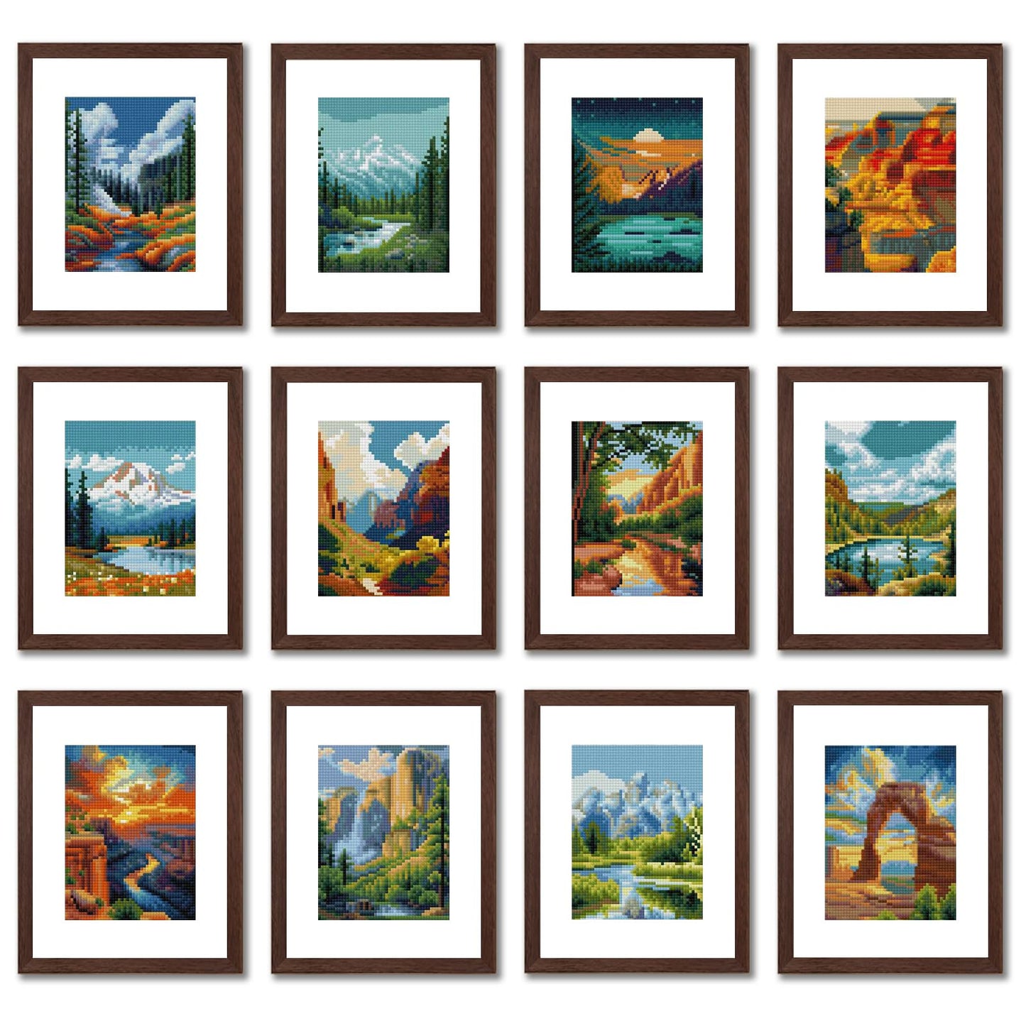 Aestalrcus 12 Pcs Small Diamond Art Kits, National Park Landscape Diamond Art Kits for Adults, DIY Square Diamond Painting 3-Hour Gem Painting for Gift Home Desktop Decor 6.7x8.3 Inch(Without Frame)