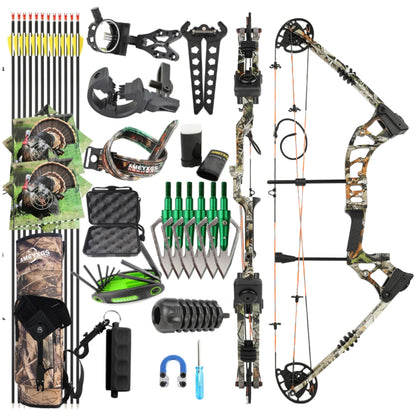 POEARCUS 0-70lb Draw Weight Adjustable Compound Bow Set 320 FPS IBO Archery Kit for Hunting & Target Practice