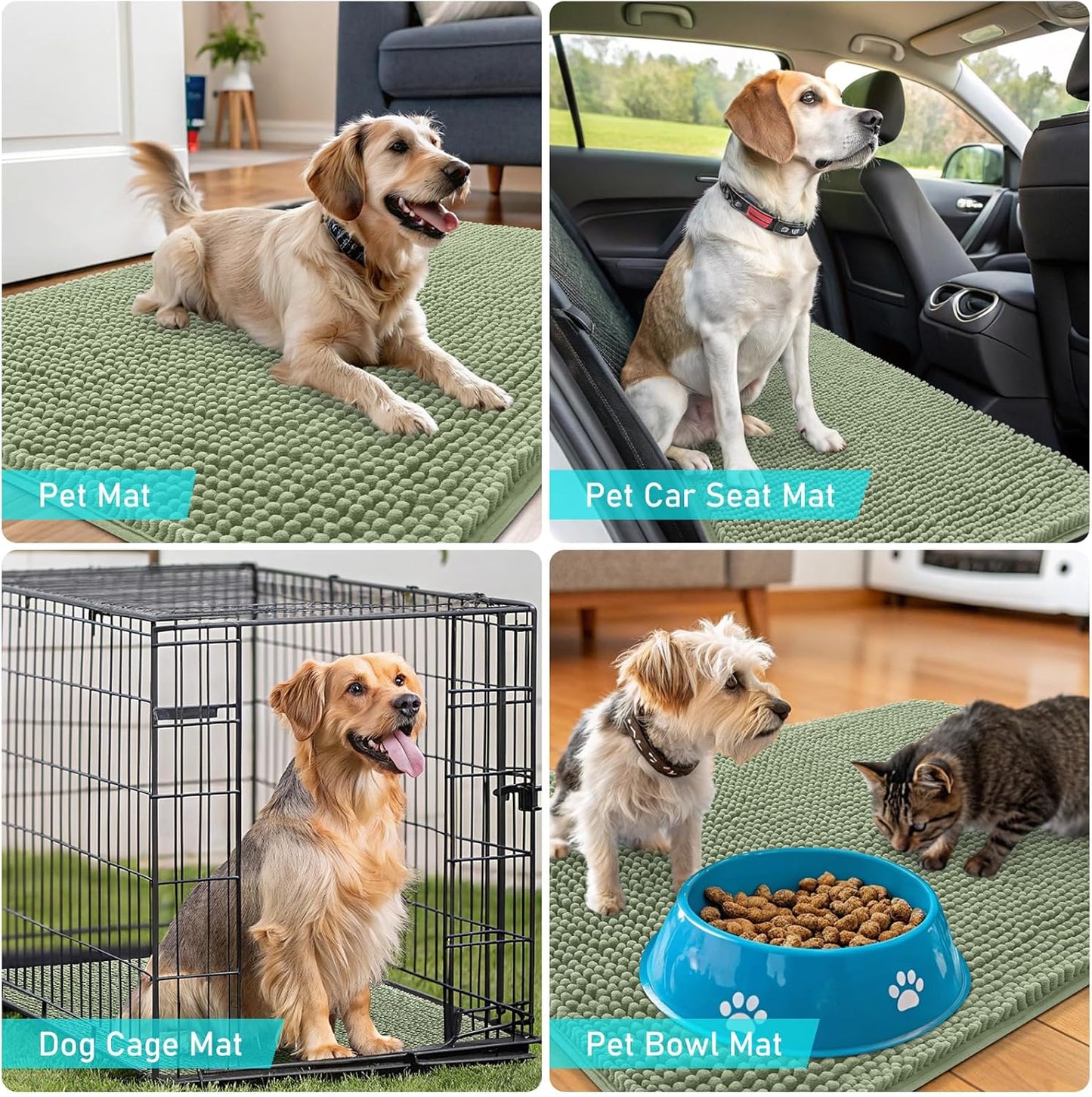 OLANLY Dog Door Mat - Absorbent Non-Slip Chenille Mat for Muddy Paws | 59x24 Inches, Sage Green