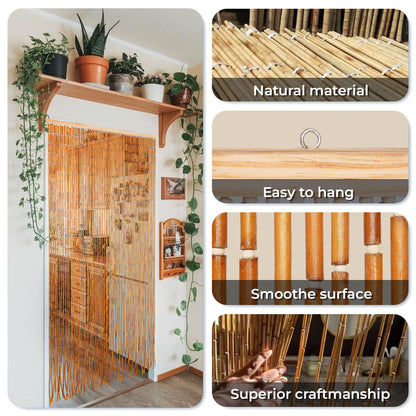 Natural Wooden Beaded Curtain with Solid Wood Beads, Hand-Painted Hanging Door Curtain, Natural Wood Doorway Beads, 36" x 79", 90 Strings, Handmade Wooden Room Divider for Doorways & Windows