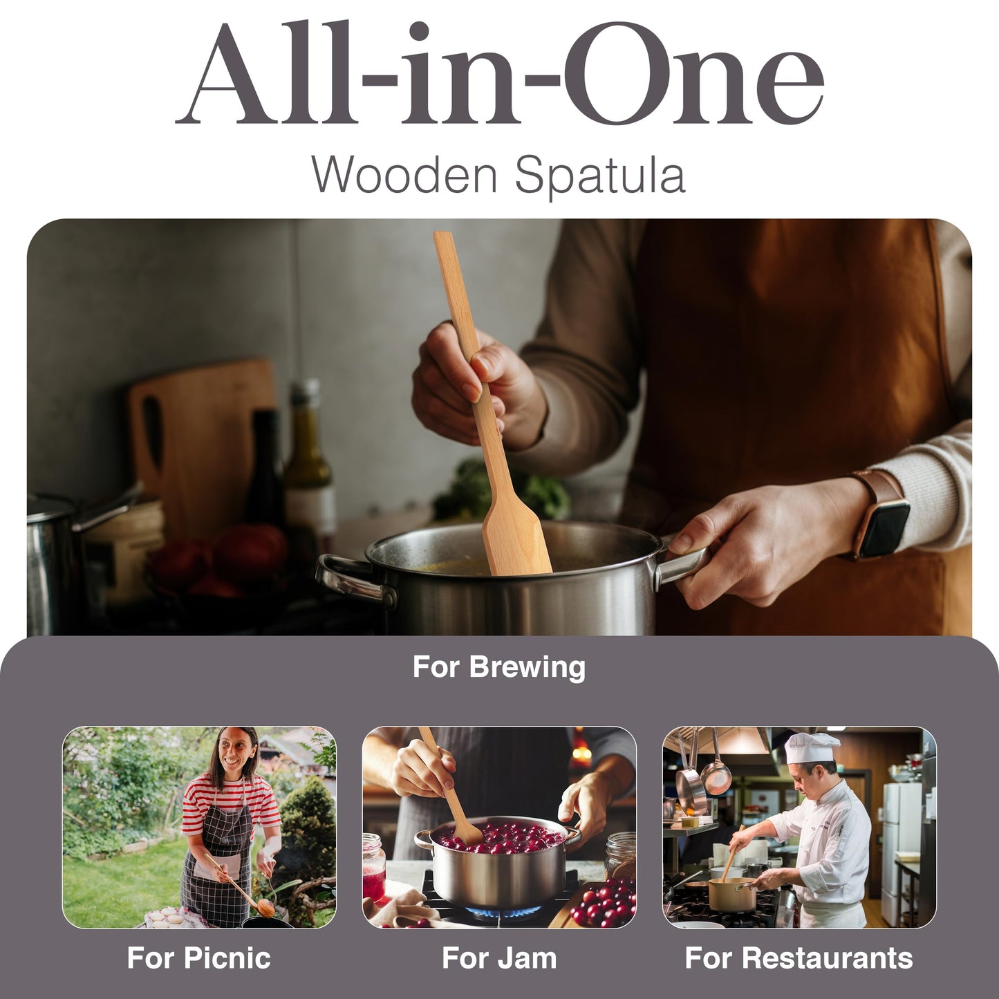 Flat Wooden Spatula for Cooking - 24" Long Wooden Stirring Paddle for Cooking, Mixing, Brewing in Big Stock Pots, Hand-Held Beech Wood Pot Stirrer Wooden Spoon for Kitchen