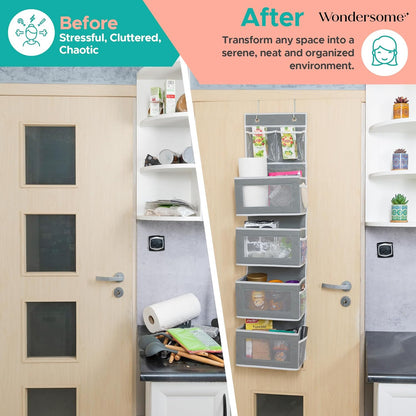 Over the Door Organizer, Clear Mesh Window Hanging Storage Rack for Bedroom, Bathroom, Kids Room, Space Saving Shelves