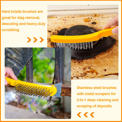 BSMstone Wire Brush Set Heavy Duty Stainless Steel Bristles Brush with Plastic Handle 2 in 1 Deeping Cleaning Tools for Rust,Welding Slay,Dirt,Painting Scrubbing