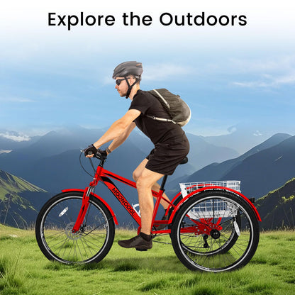 EOYOBIKE 7-Speed Adult Mountain Tricycle, 24/26/27.5 Inch 3-Wheel Bike for Seniors, Men's and Women's Trike with Large Rear Basket for Exercise & Shopping