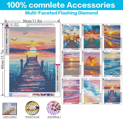 DPARTGMJT 9 Pack Beach Diamond Art Kits for Adults, Multipack Sunset Diamond Painting Kit for Adults, 5D DIY Round Drill Gem Art Adult Diamonds Dots Kits for Home Wall Decor Gift 12x16in (Landscape)