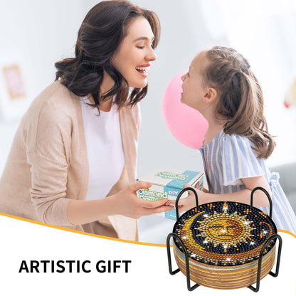 Mystical Moon Diamond Art Coasters: 8 Pcs Witchy Diamond Painting Coaster with Holder and Cork Pads, Celestial Diamond Art Coasters for Adults Beginners DIY Crafts Home Decor Gifts