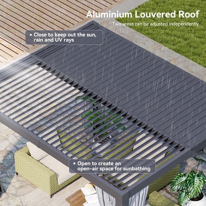Aoxun Louvered Pergola 10x12 All-Aluminum Outdoor Gazebo with Independent Adjustable Roofs, Waterproof Curtains and Netting, Integrated Drainage System for Patios & Backyard