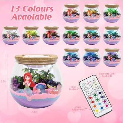 lonfypeng Mermaid Terrarium Kit for Kids - LED Night Light Birthday Gift for Girls Ages 4 5 6 7 8-12 Year Old - Toys for Girl - DIY Arts and Crafts Kit for Kids - Best Girls Presents (Mermaid)